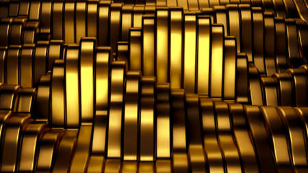 Gold metal background with waves and lines. 3d rendering, 3d illustration.の写真素材