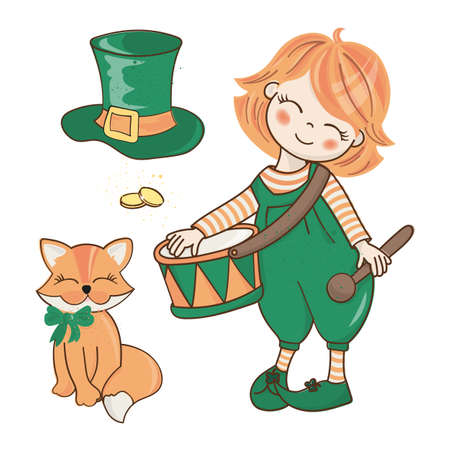 PATRICK CORTEGE Saint Patrick Day Cartoon Vector Illustration Set for Print, Fabric and Decoration.のイラスト素材
