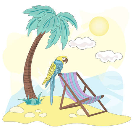 BEACH Sea Ocean Vacation Cruise Tropical Travel Summer Vector Illustration Set for Print, Fabric and Decoration.のイラスト素材