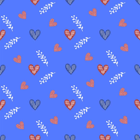 BLUE HEART Valentine Day Holiday Cartoon Seamless Pattern Vector Illustration for Print, Fabric and...
