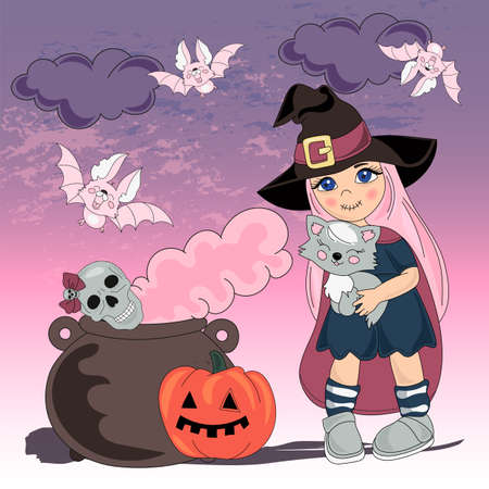 DARKNESS FEAST Halloween Cartoon Vector IllustrationÂ Set for Print, Fabric and Decoration.のイラスト素材