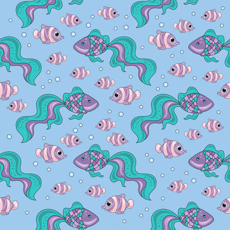 FISH Sea Ocean Travel Tropical Underwater Summer Cartoon Seamless Pattern Vector Illustration for Print, Fabric and Digital Paper.のイラスト素材