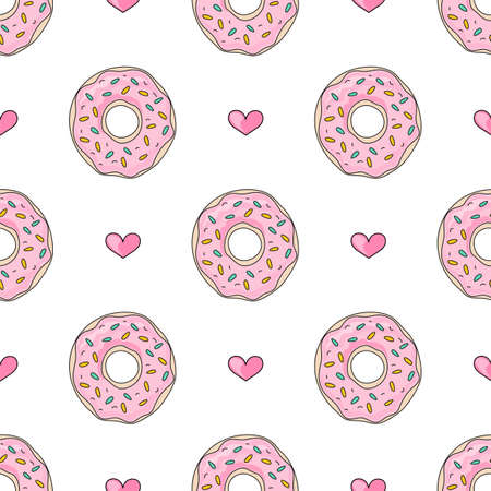 PARTY CAKE Valentine Day Holiday Cartoon Seamless Pattern Vector Illustration for Print, Fabric and Digital Paper.のイラスト素材