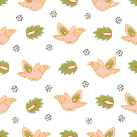 WHITE BIRDS Oriental Ornament Folk Ethnic Vector Illustration Seamless Pattern for Print, Fabric and Digital Paper.のイラスト素材