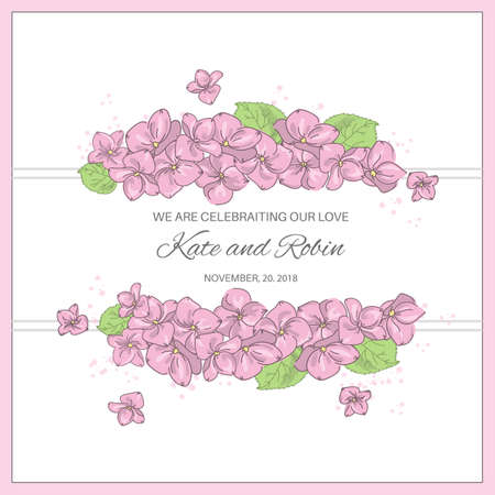 WEDDING Floral Design Card Frame Vector Illustration Set for Print, Fabric and Decoration.のイラスト素材
