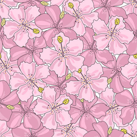 TROPICAL FLOWERS Summer Travel Cruise Tropical Cartoon Seamless Pattern Vector Illustration for Print, Fabric and Digital Paper.のイラスト素材