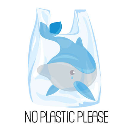 DOLPHIN PLASTIC Earth Ecological Environmental Pollution Problem Banner Vector Illustration Set for Print Fabric and Decorationのイラスト素材