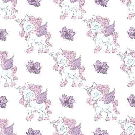 DANCING UNICORN Fairy Tale Cartoon Animal Seamless Pattern Vector Illustration for Print Fabric and Digital Paperのイラスト素材