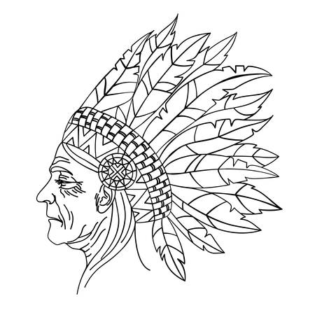 American Native Red Skinned Indian Woman Portrait Vector Illustration for Print Fabric and Decorationのイラスト素材
