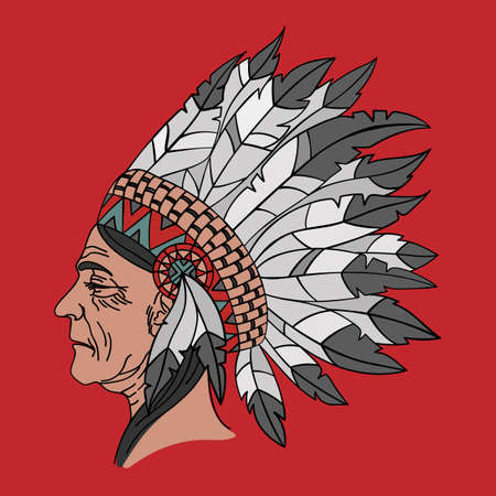 INDIAN WOMAN American Native Folk Ethnic Tribe Portrait Vector Illustration for Print Fabric and Decorationのイラスト素材