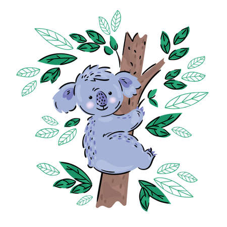 KOALA Australian Animal Cartoon Bear Fairy Tale Nature Illustration for Print Fabric and Decorationのイラスト素材
