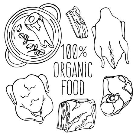 MEAT FOOD Carnivore Diet Organic Healthy Proper Nutrition Mind Eating Vector Illustration Setのイラスト素材