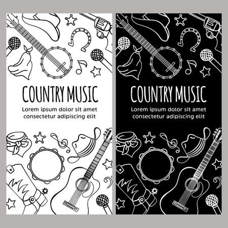 COUNTRY MUSIC FLYER American Cowboy Western Festival Vector Illustration Set for Print Fabric and Decorationのイラスト素材