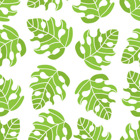 TROPIC MONSTERA Leaves Floral Season Nature Holiday Cartoon Seamless Pattern Vector Illustration for Print Fabric and Digital Paperのイラスト素材