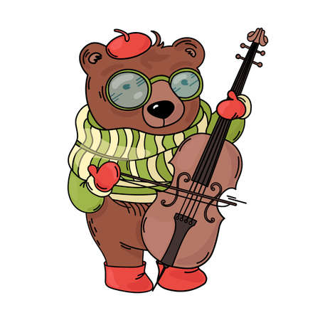 BEAR MUSICIAN CARD Animal Music Cartoon Birthday Congratulation Holiday Vector Illustration Set for Print Fabric and Decorationのイラスト素材