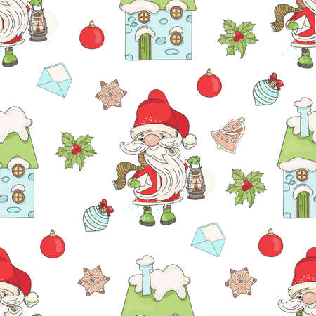 SANTA LAMP New Year And Merry Christmas Winter Holiday Seamless Pattern Vector Illustration for Print Fabric and Digital Paperのイラスト素材