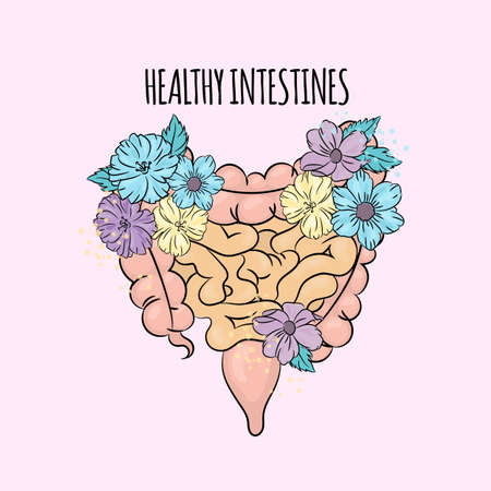 GOOD INTESTINES Medicine Human Health Lifestyle Holiday Floral Vector Illustration Set