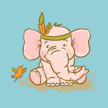 CUTE ELEPHANT Cartoon Safari Animal Vector Illustration Card for Print Fabric and Decorationのイラスト素材