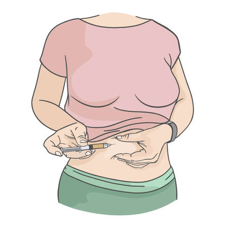 INJECTION In Stomach Medical Hypodermic Human Illness Pandemic Epidemic Vector Illustration Setのイラスト素材