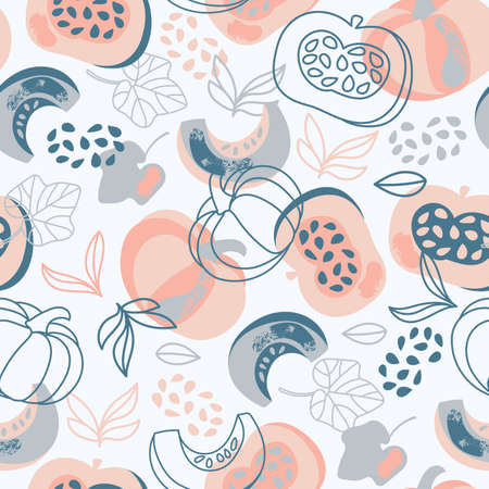 PUMPKIN CLOTH Vegetable Textile Hand Drawn Seamless Pattern Vector Illustration For Print