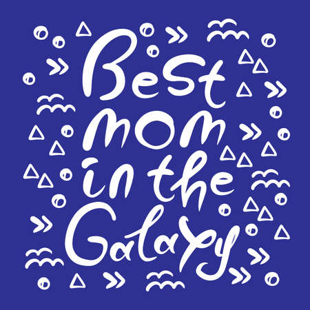 BEST MOM LETTERING Mothers Day Congratulation Hand Drawn Greeting Card With Hand Drawn Text On Blue Background Holiday Cartoon Vector Illustration Setのイラスト素材