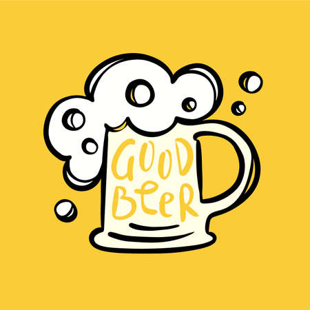 GOOD PEOPLE DRINK GOOD BEER Craft Beer Monochrome Handwritten Text Motto Phrase Hand Drawn Cartoon Vector Illustration Black Letter Set On White Backgroundのイラスト素材
