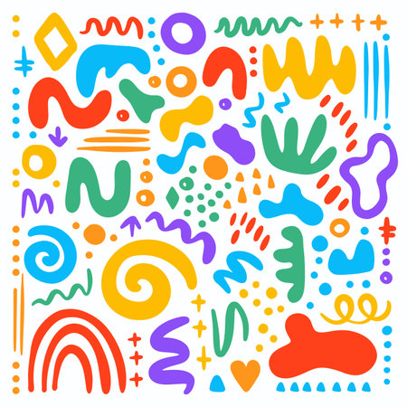 MINIMAL CHILDISH DOODLE SHAPES Contemporary Sketch Modern African Hand Drawn Flat Shapes For Print Chaotic Figures In Matisse Style Creative Package And Textileのイラスト素材