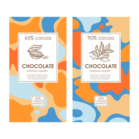 CHOCOLATE PACK Abstract Colorful Organic Vintage Templates Background Design In Simple Style And Vintage Labels With Hand Drawn Cocoa Beans Vector Collectionのイラスト素材