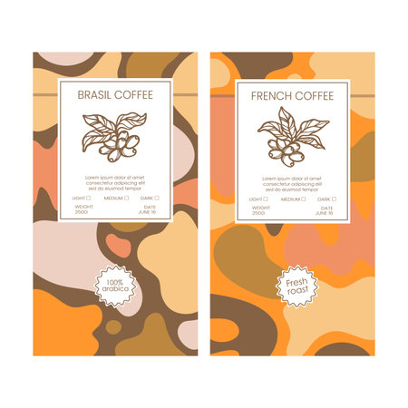 COFFEE PACK Tag Abstract Simple Style Vintage Colorful Figures Doodle In Organic With Hand Drawn Coffee Beans Templates Packaging Design And Labels Vector Setのイラスト素材