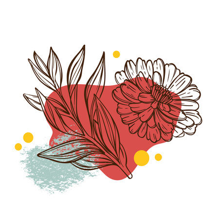 FLOWER AND BRANCH Collage Style Picture Sketched Poster Abstract Design With Botanical Illustrations Geometric Shapes And Elements For Print Wall Art Packagingのイラスト素材