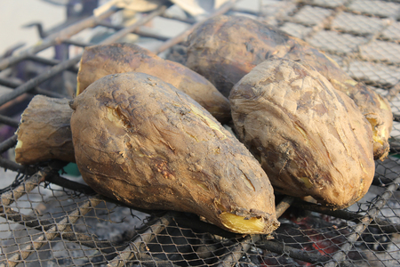 Sweet potato shop on streetの写真素材