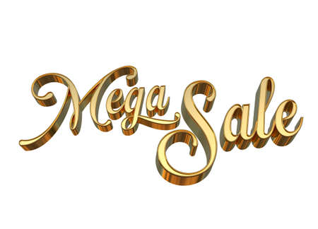 Mega sale 3d gold lettering on white background. Vector illustration.の写真素材