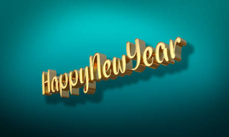 Happy New Year Gold Text on Blue Background 3D Illustration Design.の写真素材