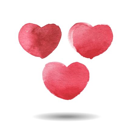 Set of Colorful Red Watercolor Hearts.のイラスト素材