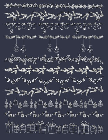 Set of Christmas and decorative elements. Gifts, christmas trees, stars and other element. Vector illustration. Christmas decoration  design collection. Hand Drawn graphic elements.のイラスト素材