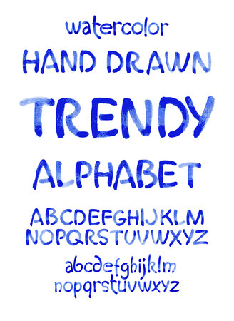Watercolor hand written blue alphabet. Vector watercolor.のイラスト素材