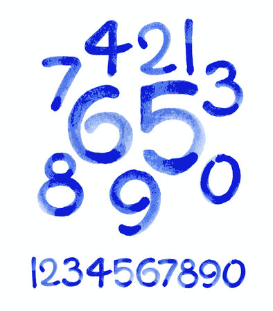 Watercolor hand written blue numbers. Vector watercolor.のイラスト素材