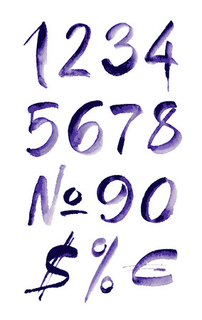 Watercolor hand written purple numbers. Vector illustrationのイラスト素材