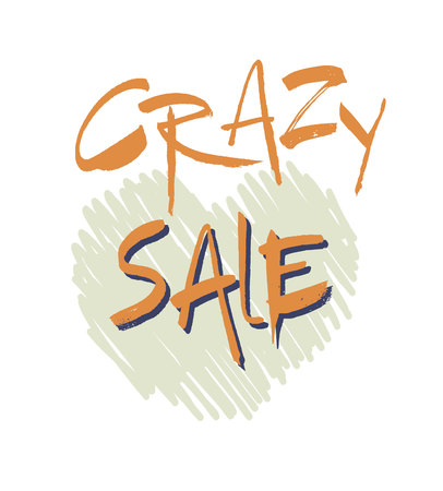 Inscription crazy sale on the background of a stylized abstract heart. Calligraphy. Lettering  Vector illustrationのイラスト素材