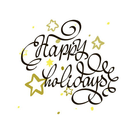 Hand drawn typography poster. Happy Holidays greetings hand-lettering isolated on white background. Made in vector. Inspirational illustration.のイラスト素材