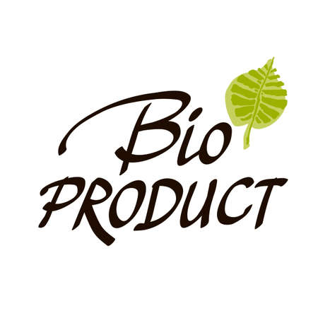 Hand-sketched typographic element. Bio product - label on white background. Suitable for ads, signboards, packaging and identity and web designs. Vector modern calligraphy art.のイラスト素材
