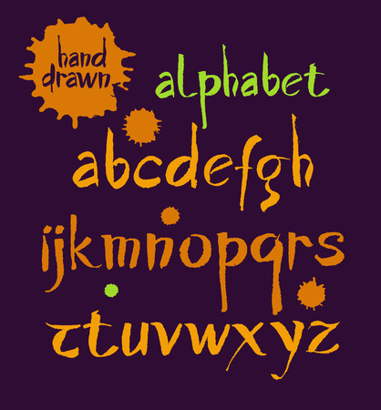Vector Acrylic Brush Style Hand Drawn Alphabet Font. Calligraphy alphabet on a violet backgroundのイラスト素材