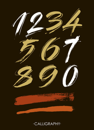 vector set of calligraphic acrylic or ink numbers. ABC for your design.のイラスト素材