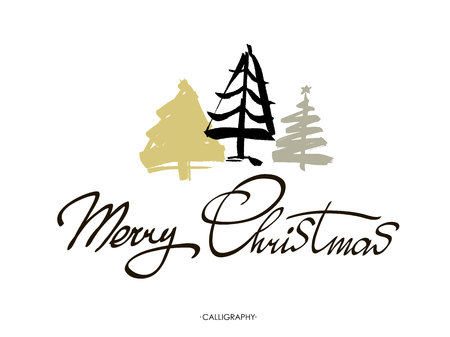 Merry Christmas greeting card with calligraphy. Merry Christmas text design. Vector logo, typography. Usable as banner, greeting card, Christmas tree. Hand drawn design elements.のイラスト素材