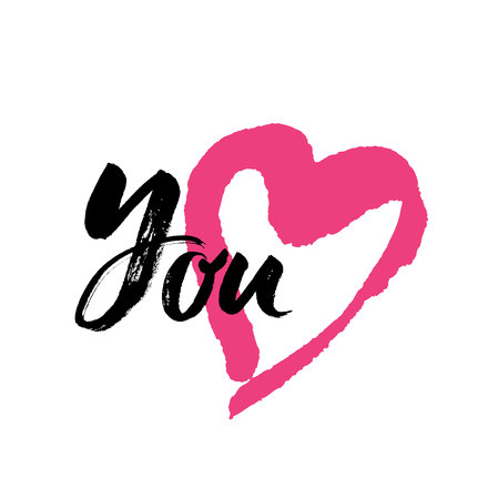 Quote. LOVE YOU. Hand drawn typography poster. For greeting cards, Valentine day, wedding, posters, prints or home decorations.Vector illustrationのイラスト素材