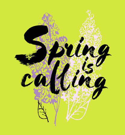 Spring is coming vector lettering illustration. Hand drawn phrase. Handwritten modern brush calligraphy for invitation and greeting card, t-shirt, prints and postersのイラスト素材