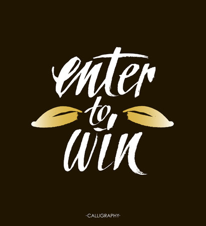 Enter to win. Giveaway banner for social media contests and promotions. Vector brush hand lettering on black background. Modern brush calligraphy style.のイラスト素材