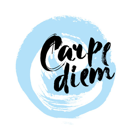 Carpe diem. In latin means Catch the moment. Hand-lettering using a brush inspirational quote isolated on white background. Vector calligraphy art.のイラスト素材