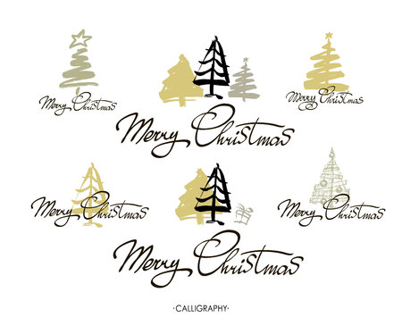 Merry Christmas greeting card with calligraphy. Set. Merry Christmas text design. Vector logo, typography.のイラスト素材