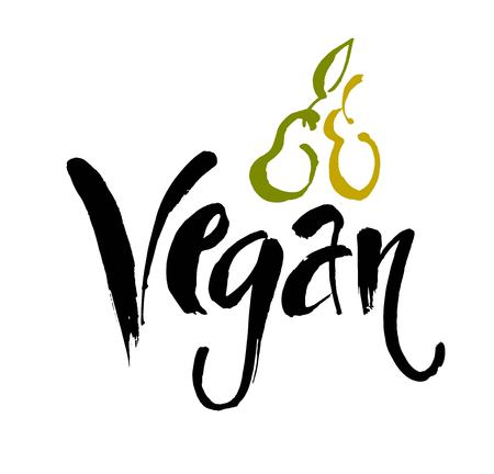 Vector illustration of Vegan food concept design. Handwritten brush lettering for restaurant, cafe menu.のイラスト素材